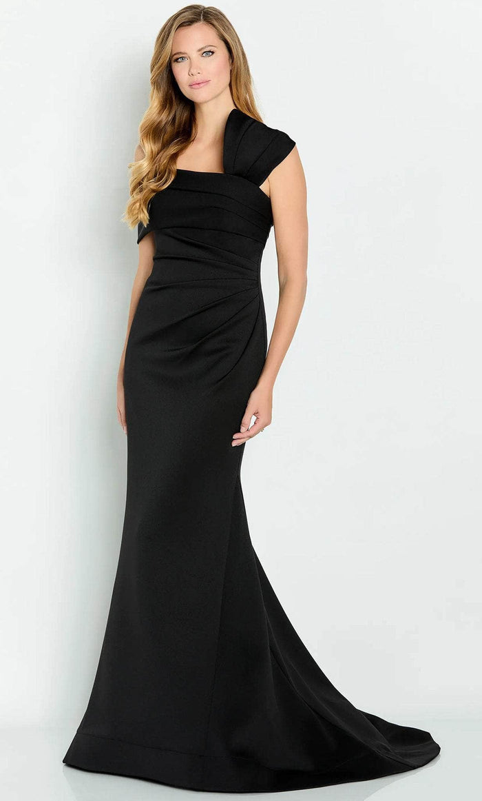 Cameron Blake CB144 - Draped Asymmetrical Evening Gown Evening Dresses 4 / Black