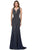 Cecilia Couture - 1410 Beaded Deep V-neck Trumpet Dress Evening Dresses 0 / Navy