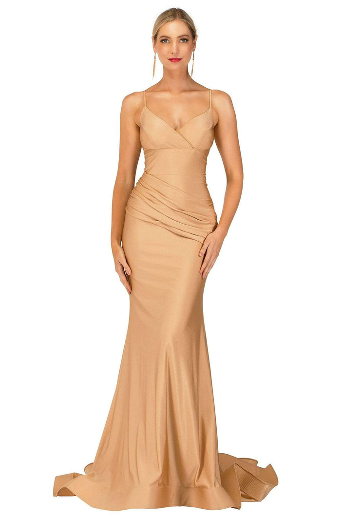 Cecilia Couture - 2103 Figure-Hugging Long Sheath Dress Evening Dresses 0 / Light Gold
