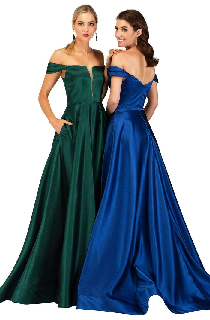Cecilia Couture - 2105 Off-Shoulder A-Line Long Dress Prom Dresses 0 / Hunter Green