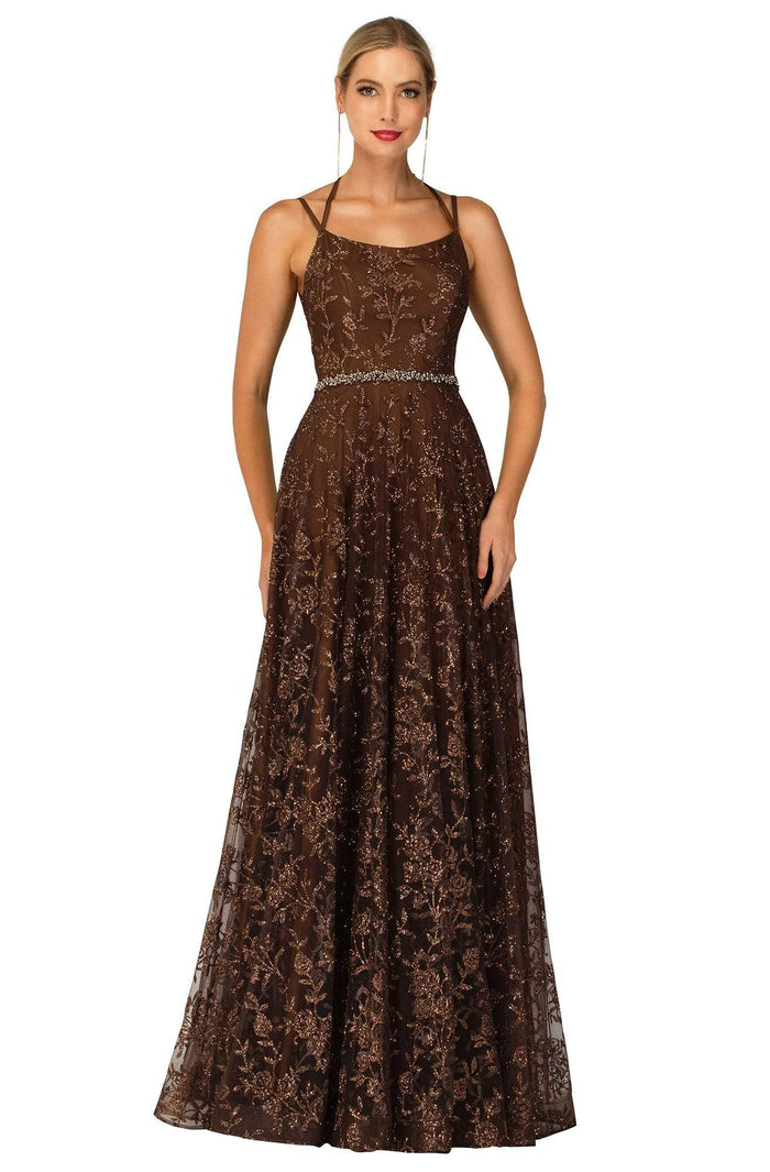 Cecilia Couture - 2121 Glittered Scoop Long Dress Special Occasion Dress 0 / Copper