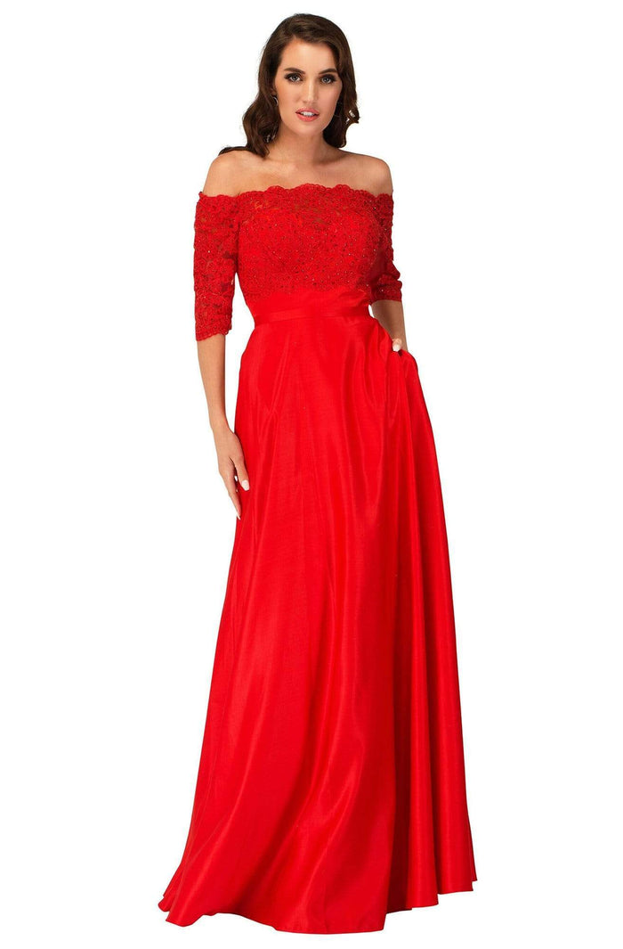 Cecilia Couture - 2143 Straight Across Scallop Long Dress Evening Dresses 0 / Red