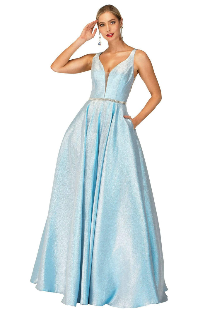 Cecilia Couture - 2178 Glittered Sheer Back Long Dress Prom Dresses 0 / Baby Blue
