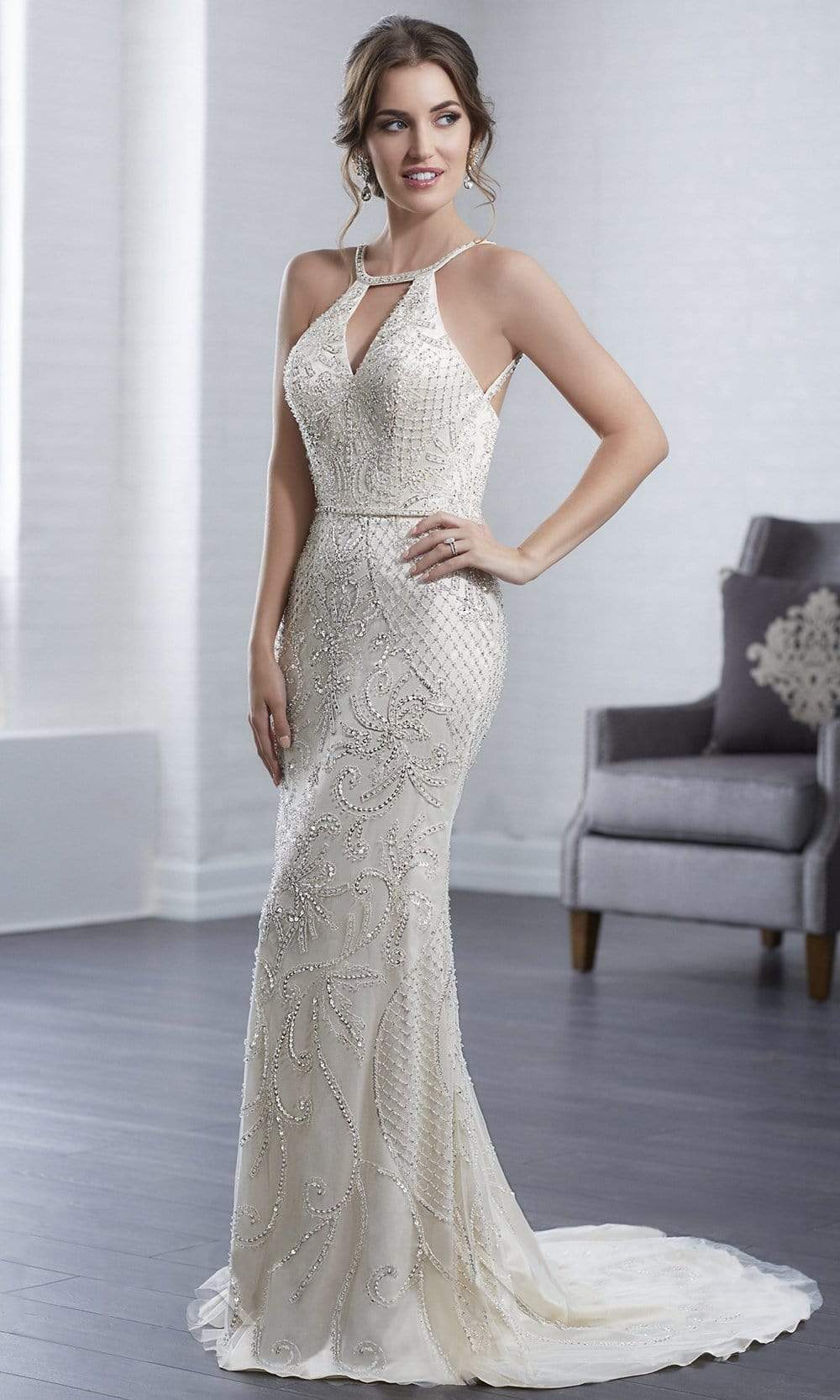 Christina Wu Elegance - 15646 Halter Fully Beaded Tulle Bridal Dress Couture Candy Christina Wu Elegance - 15646 Halter Fully Beaded Tulle Bridal Dress Couture Candy