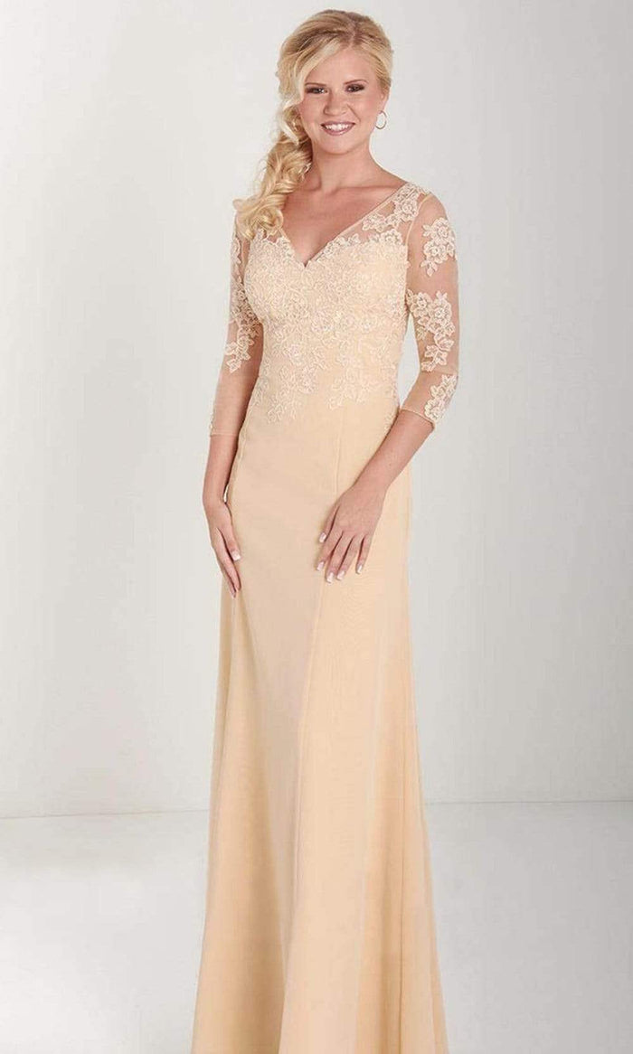 Christina Wu Elegance - Floral Lace Applique Long A-Line Dress 17754 - 1 pc Navy in Size 2 and 1 pc Champagne in Size 18 Available CCSALE 18 / Champagne