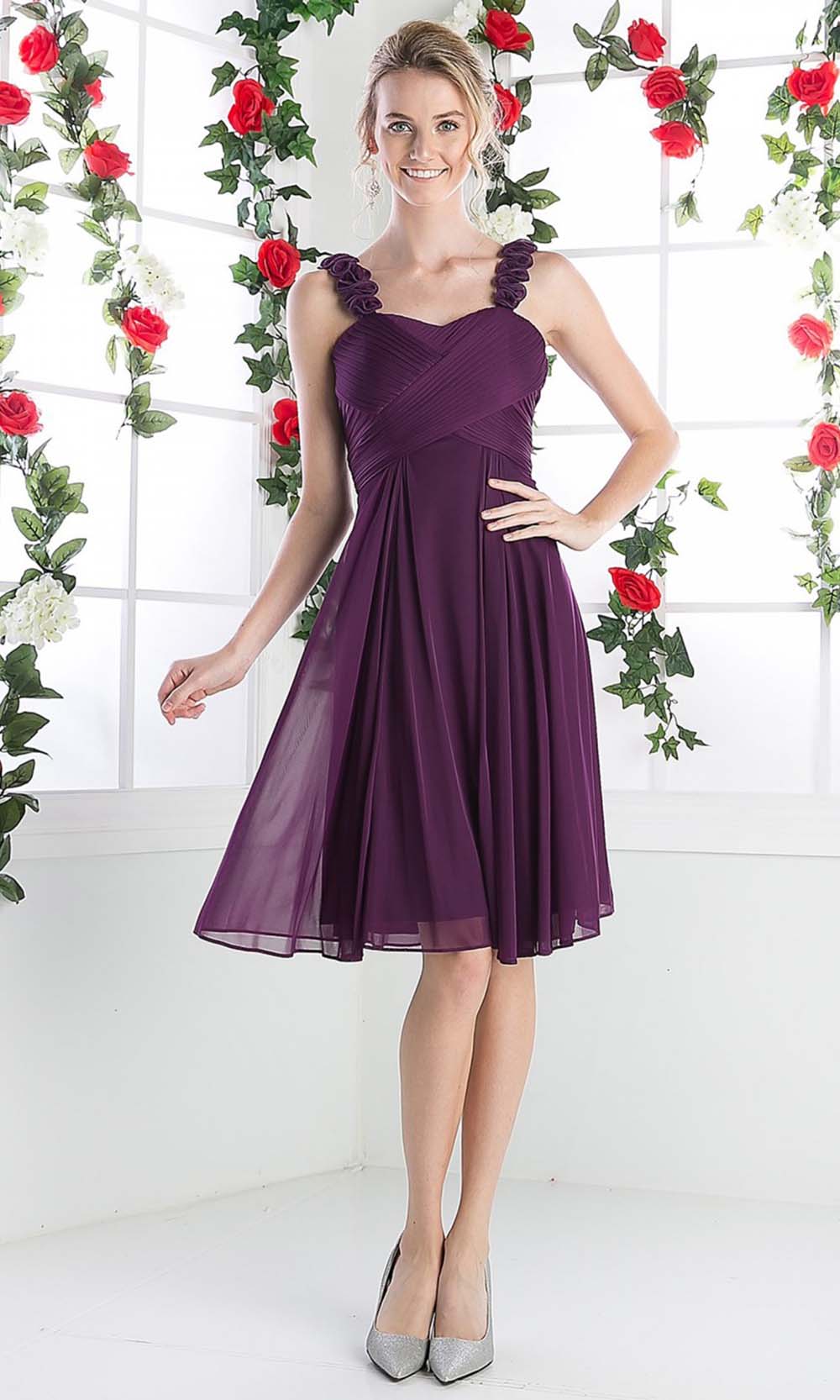 Cinderella Divine - 3801 Floral Strap Empire Waist A-Line Short Dress Cinderella Divine - 3801 Floral Strap Empire Waist A-Line Short Dress