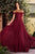 Cinderella Divine - 7258 Flowy Chiffon Lace Embellished A-Line Gown Bridesmaid Dresses XS / Burgundy