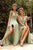 Cinderella Divine - 7469 Satin V-Neck A-Line Dress with Slit Bridesmaid Dresses 2 / Sage