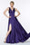 Cinderella Divine - 7469 V Neck High Slit Satin Flowy A-Line Dress Bridesmaid Dresses 2 / Purple