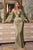 Cinderella Divine - 7482 Billowy Sleeve High Slit Gown Evening Dresses 2 / Sage