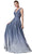 Cinderella Divine - 9174 Metallic Plunging V-Neck A-Line Dress Prom Dresses XXS / Navy