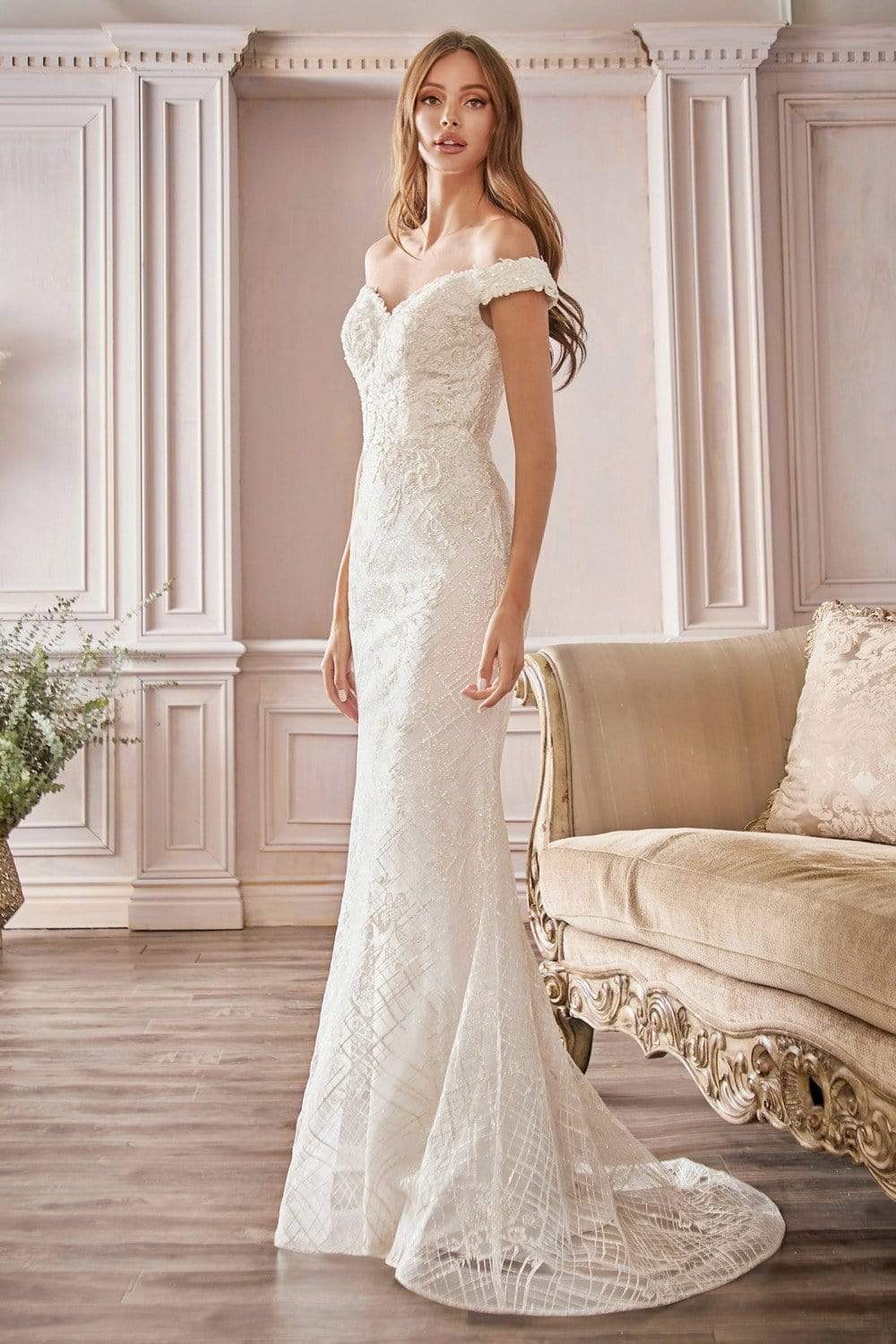 Cinderella Divine Bridal - CD929 Beaded Lace Off Shoulder Bridal Dress 14 / Off White - Shop Cinderella Divine Bridal dresses on Couture Candy at Cinderella Divine Bridal - CD929 Beaded Lace Off Shoulder Bridal Dress 14 / Off White - Shop Cinderella Divine Bridal dresses on Couture Candy at
