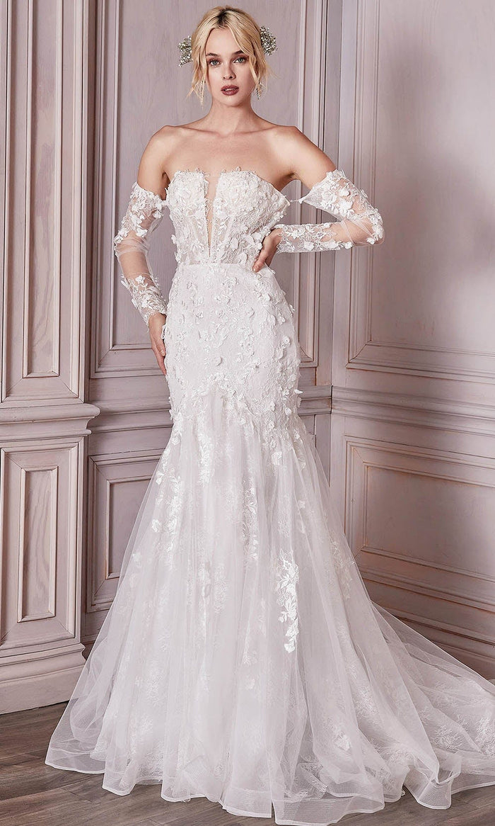 Cinderella Divine Bridal CD977W - Trumpet Wedding Gown Special Occasion Dress 2 / Off White
