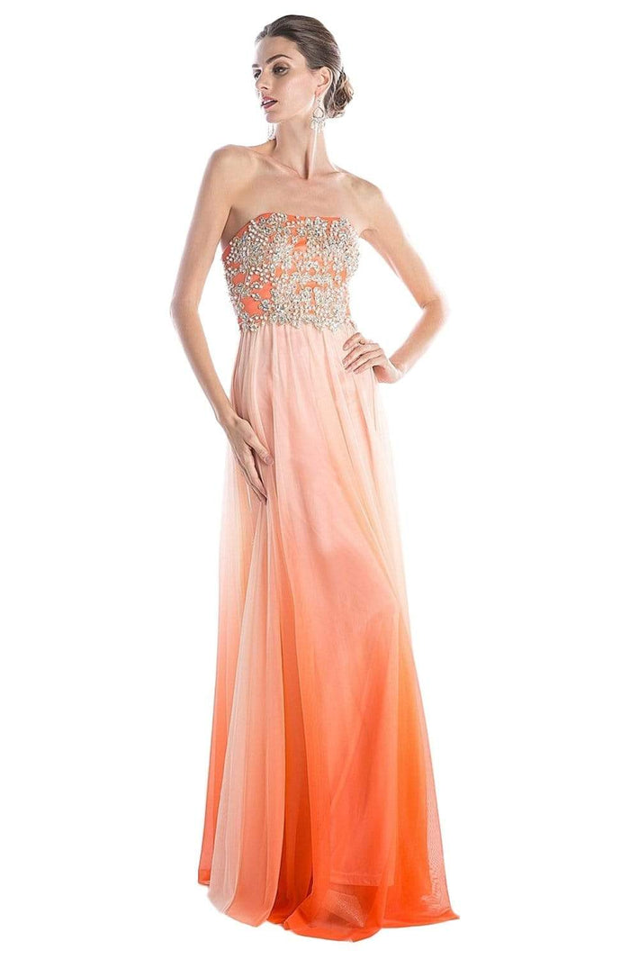 Cinderella Divine - C2633 Strapless Beaded Chiffon Sheath Dress Prom Dresses 2 / Coral