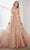 Cinderella Divine - C32 Plunging Sequined Glitter Print A-Line Gown Prom Dresses