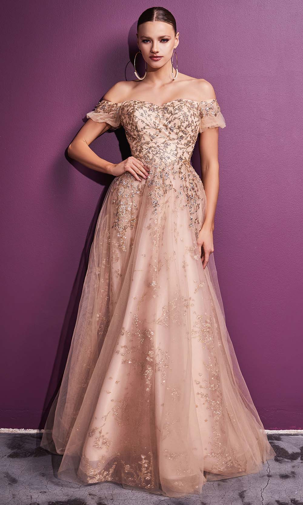 Cinderella Divine - C73 Off Shoulder Glitter Print A-Line Gown Couture Candy Cinderella Divine - C73 Off Shoulder Glitter Print A-Line Gown Couture Candy