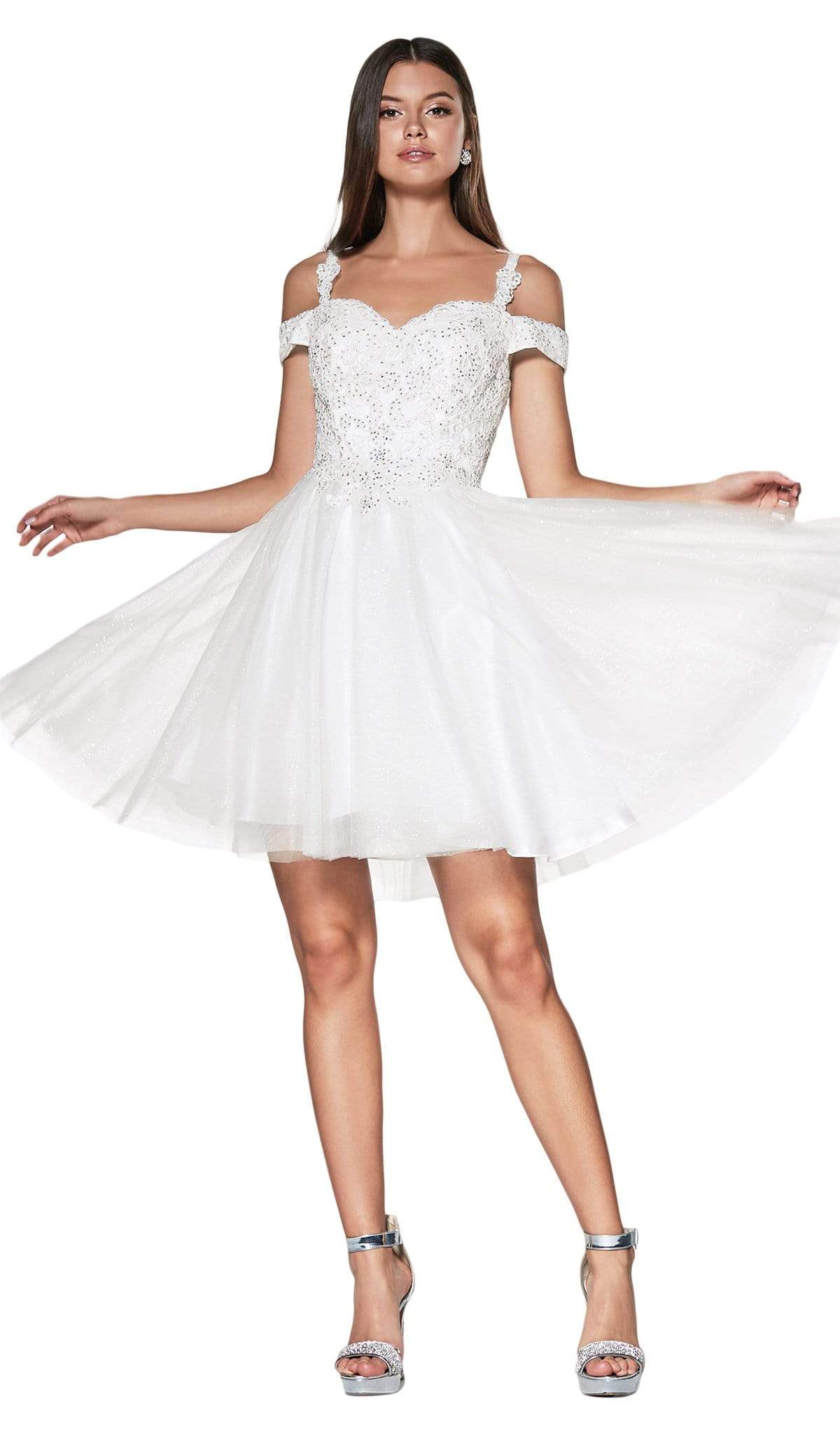 Cinderella Divine - CD0132 Cold Shoulder Glitter Tulle Cocktail Dress Couture Candy Cinderella Divine - CD0132 Cold Shoulder Glitter Tulle Cocktail Dress Couture Candy