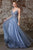 Cinderella Divine - CD0154 Plunging Beaded Appliqued Tulle Dress Prom Dresses XXS / Smoky Blue