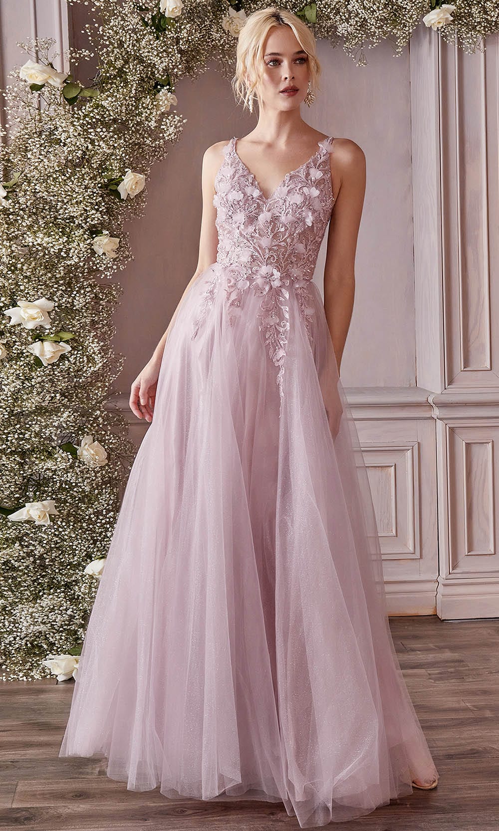 Cinderella Divine CD0181 - Floral Applique Prom Dress Cinderella Divine CD0181 - Floral Applique Prom Dress