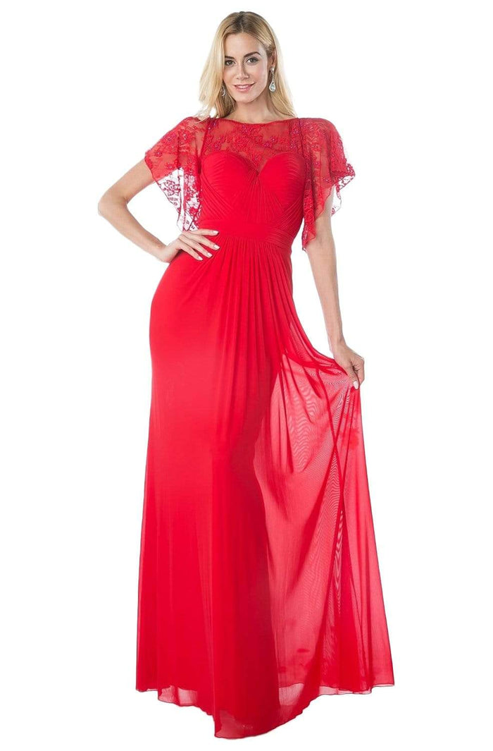 Cinderella Divine - CD494 Lace Bateau Tulle Sheath Dress Bridesmaid Dresses 2 / Red
