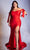 Cinderella Divine - CD943C Bow Accented Draped High Slit Gown Bridesmaid Dresses 16 / Red