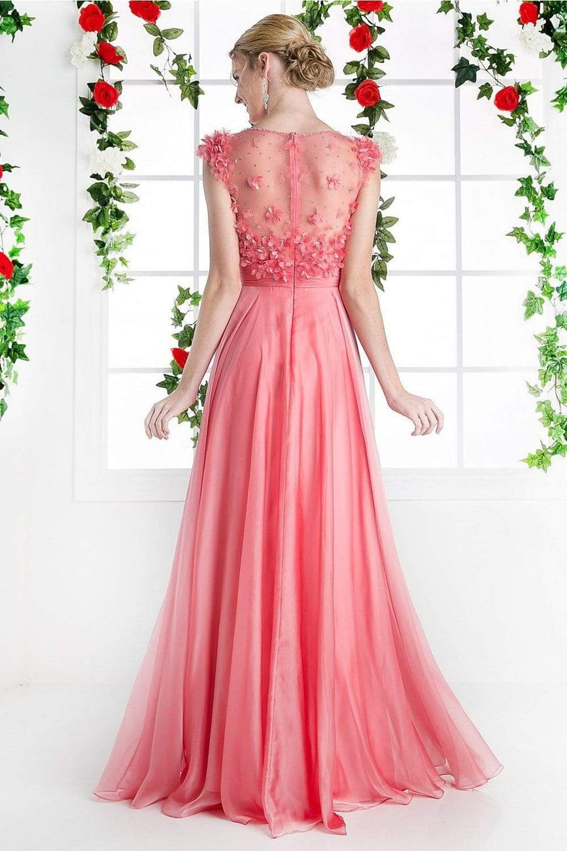 Cinderella Divine TY11 A-Line Chiffon Gown Beaded Embellished Floral Bodice Applique
