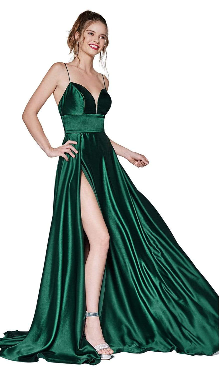 Cinderella Divine HT168 Lace Up Back with Slit Sequins Formal Gown