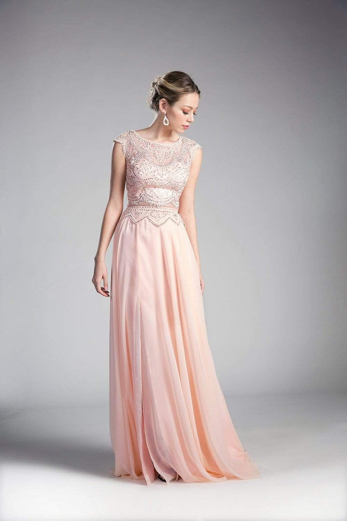 Cinderella Divine - Embellished Illusion Bateau A-line Dress Special Occasion Dress XXS / Peach