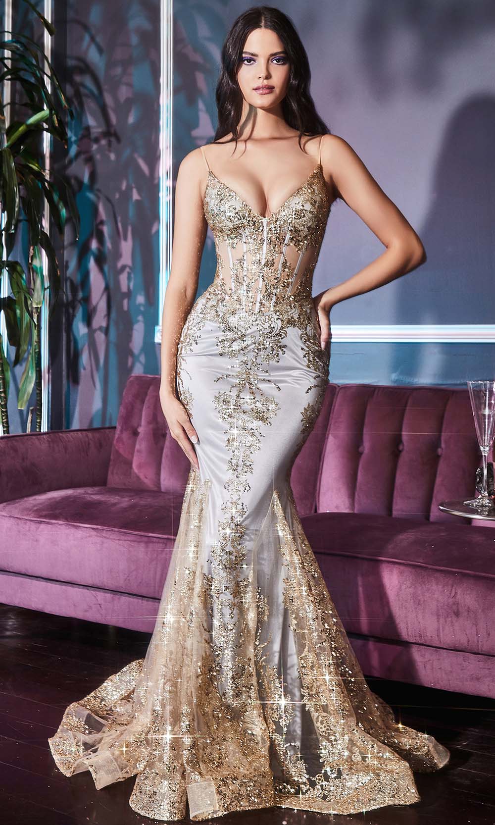 Shop Cinderella Divine - J810 Shimmer Corset Bodice Mermaid Evening Gown Couture Candy Shop Cinderella Divine - J810 Shimmer Corset Bodice Mermaid Evening Gown Couture Candy
