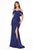 Cinderella Divine - KV1050 Off Shoulder Fitted Jersey Evening Gown Bridesmaid Dresses 2 / Navy