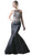 Cinderella Divine - Metallic Lace Adorned High Neck Mermaid Evening Gown Special Occasion Dress 2 / Black