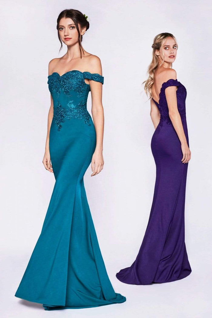 Cinderella Divine - Scalloped Off Shoulder Lace Applique Gown CF158 - 1 pc Royal In Size L Available CCSALE