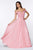 Cinderella Divine - Shirred Plunging Sweetheart Cold Shoulder Chiffon Gown Prom Dresses 2 / Blush