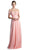 Cinderella Divine - Shirred Plunging Sweetheart Cold Shoulder Chiffon Gown Prom Dresses 2 / Peach
