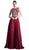 Cinderella Divine - Sleeveless Illusion Metallic Appliqued A-Line Gown Special Occasion Dress 2 / Burgundy