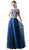 Cinderella Divine - Sleeveless Illusion Metallic Appliqued A-Line Gown Special Occasion Dress 2 / Dark Royal