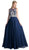 Cinderella Divine - Sleeveless Illusion Metallic Appliqued A-Line Gown Special Occasion Dress 2 / Navy