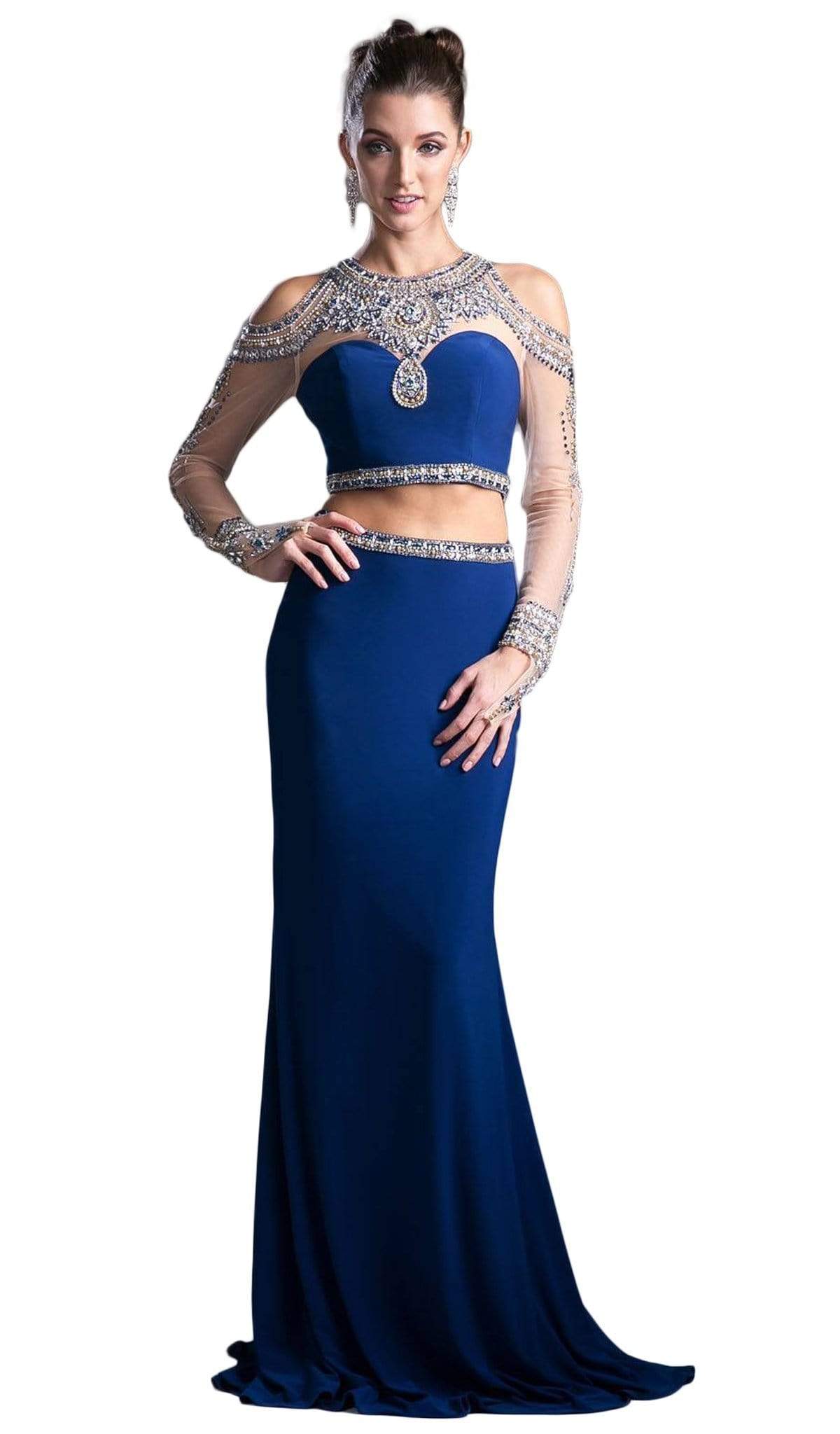 Cinderella Divine - Two Piece Rhinestone Embellished Long Sleeves Gown Couture Candy Cinderella Divine - Two Piece Rhinestone Embellished Long Sleeves Gown Couture Candy