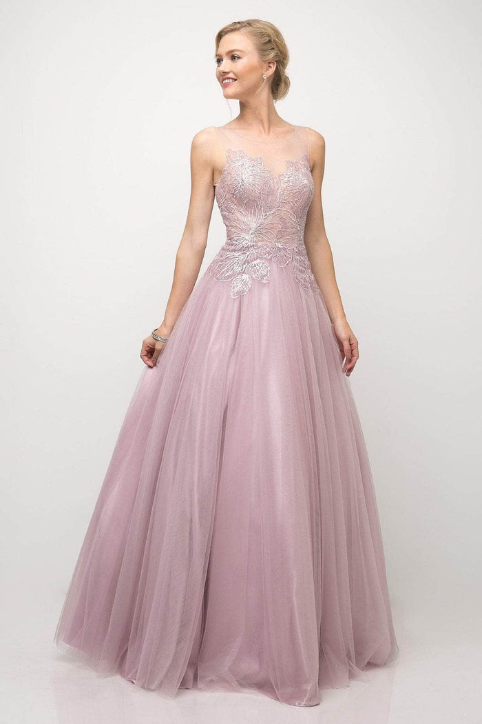 Cinderella Divine - UE009 Illusion Neckline Lace Bodice Tulle Gown Bridesmaid Dresses 4 / Mauve