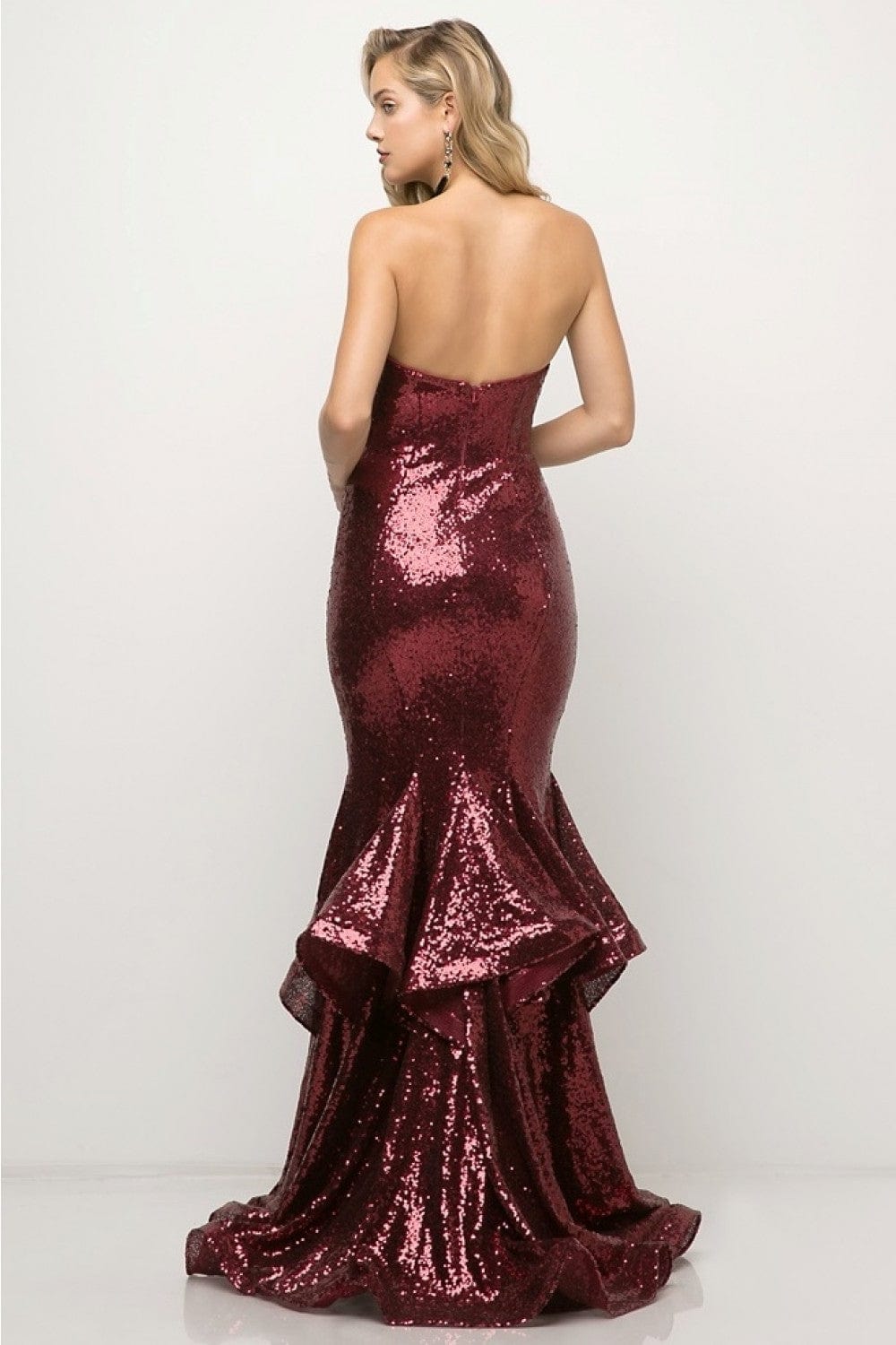 sequin ruffle tiered mermaid dress Tie Shoulder Red Mermaid Ruffle Tiered Long Prom Dress with Slit Peacock / 18