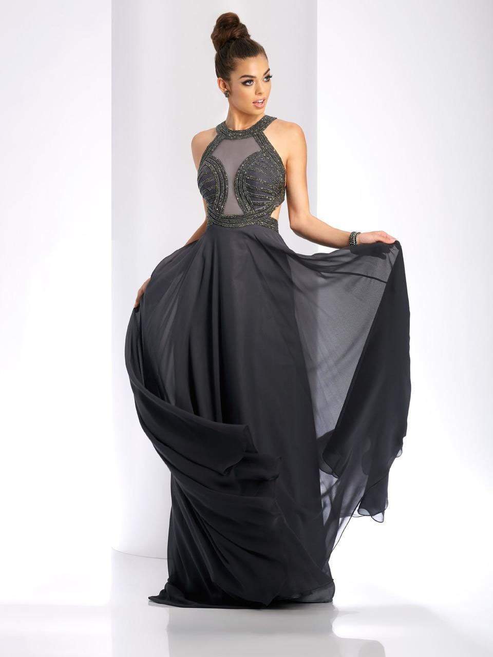 illusion halter dress Chic and Holland PH120117 - Long Beaded mesh (88% Polyester 12% spandex) Sheath Dress