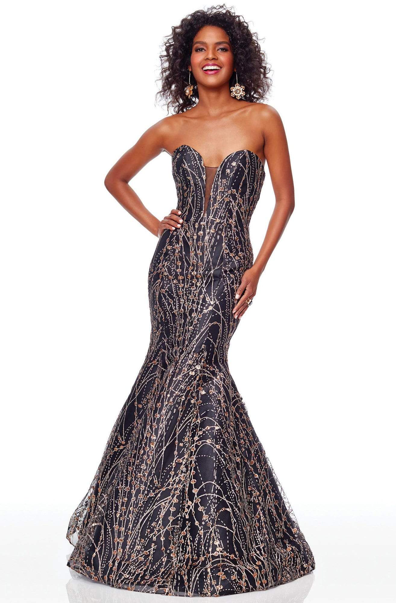 Prom Mermaid Strapless Lace One-Of-A-Kind Lace Gown 3719 by Clarisse 2 / Black/Gold Prom Mermaid Strapless Lace One-Of-A-Kind Lace Gown 3719 by Clarisse 2 / Black/Gold