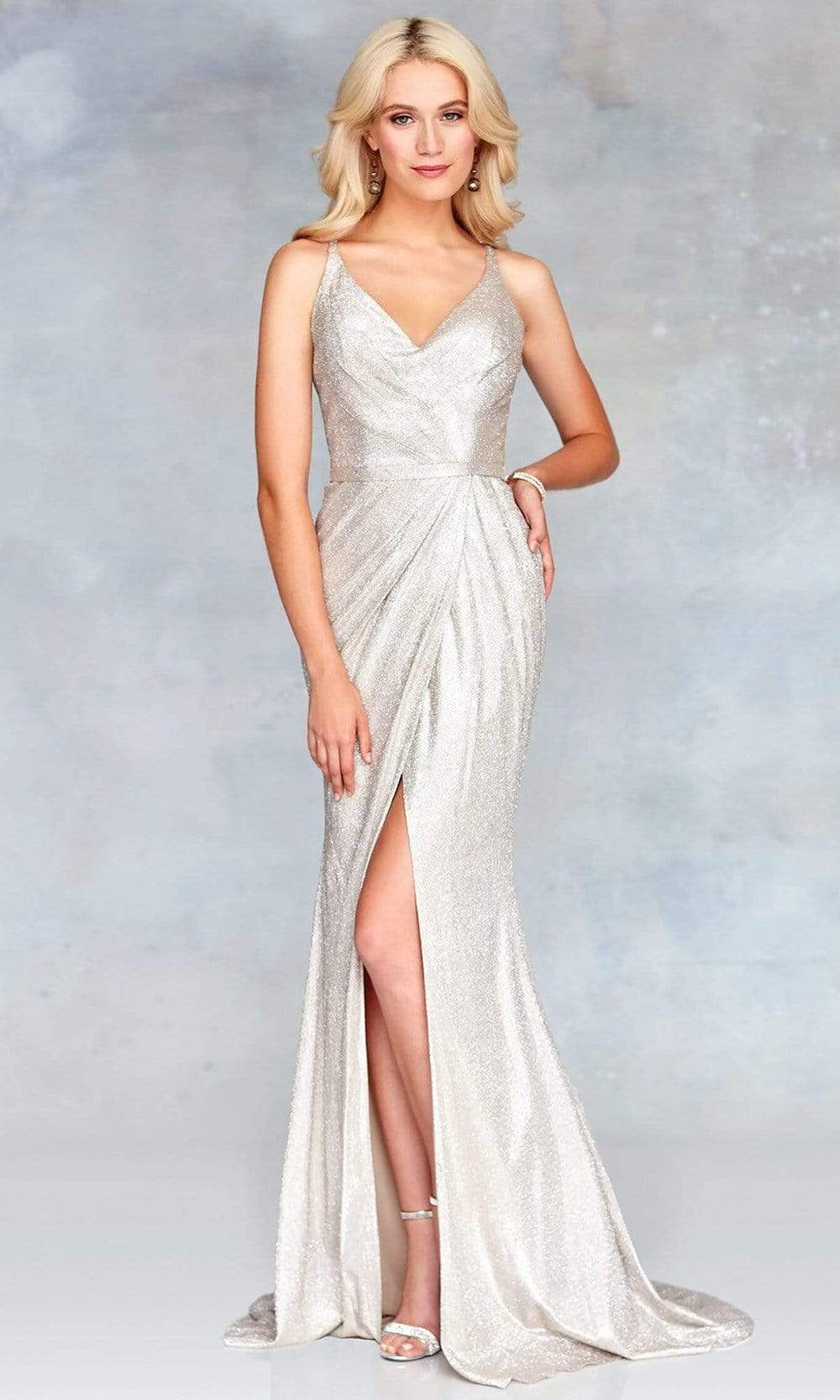 Clarisse - 3766 V Neck Strappy Back Glitter Knit Evening Gown Couture Candy Clarisse - 3766 V Neck Strappy Back Glitter Knit Evening Gown Couture Candy