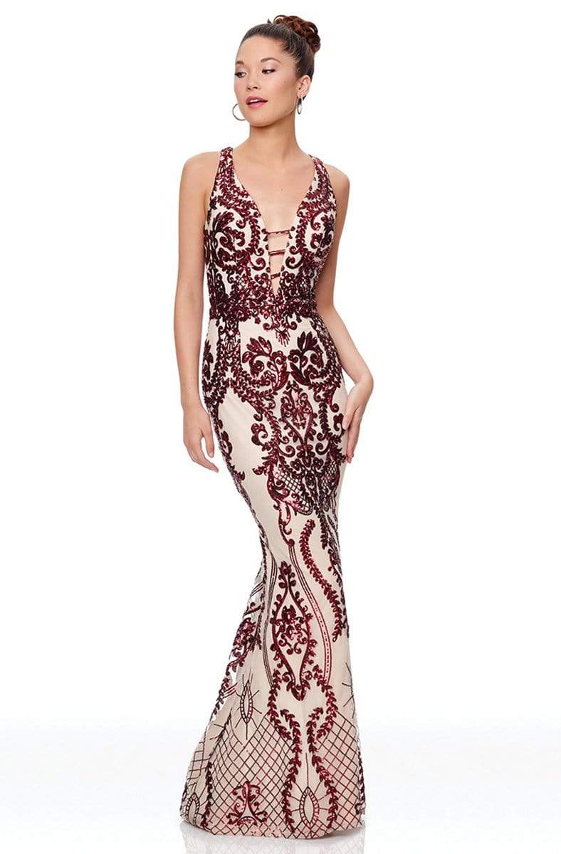 Prom Mermaid V-Neck Sequin Floor-Length Sequin Dress 3797 by Clarisse 0 / Wine/Nude Prom Mermaid V-Neck Sequin Floor-Length Sequin Dress 3797 by Clarisse 0 / Wine/Nude