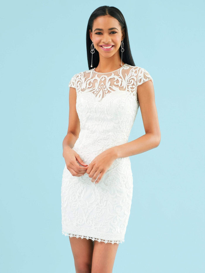 Clarisse - 3934 Embroidered Jewel Neck Sheath Dress Party Dresses 0 / Ivory