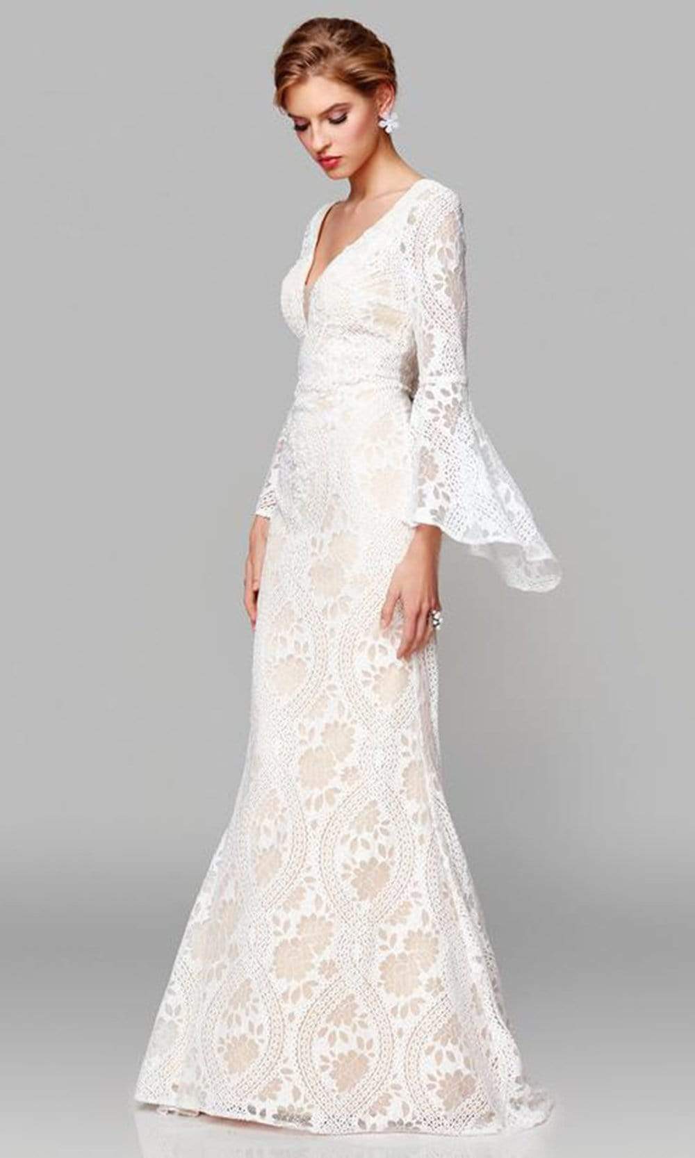 Clarisse - 600101 Lace Long Bell Sleeve Trumpet Dress 4 / Ivory/Nude - Shop Clarisse Dresses On Couture Candy at CoutureCandy.com Clarisse - 600101 Lace Long Bell Sleeve Trumpet Dress 4 / Ivory/Nude - Shop Clarisse Dresses On Couture Candy at CoutureCandy.com