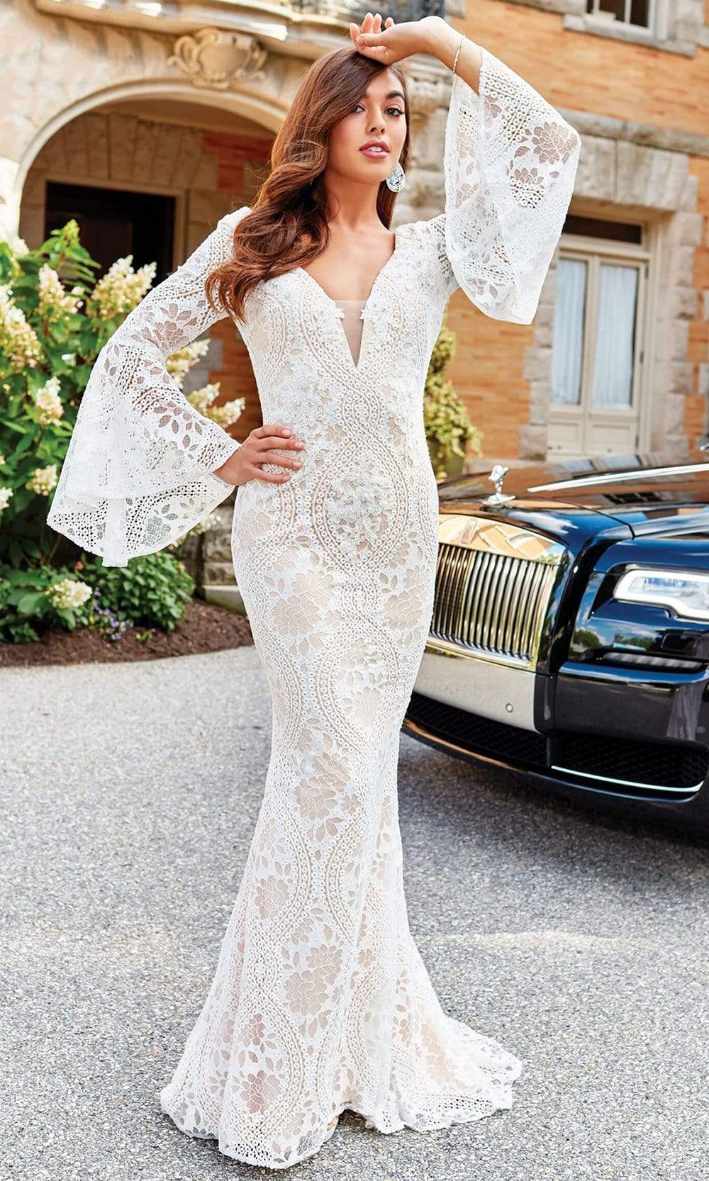 Formal Evening V-Neck Lace Floor-Length Lace Dress 600101 by Clarisse 4 / Ivory/Nude Formal Evening V-Neck Lace Floor-Length Lace Dress 600101 by Clarisse 4 / Ivory/Nude