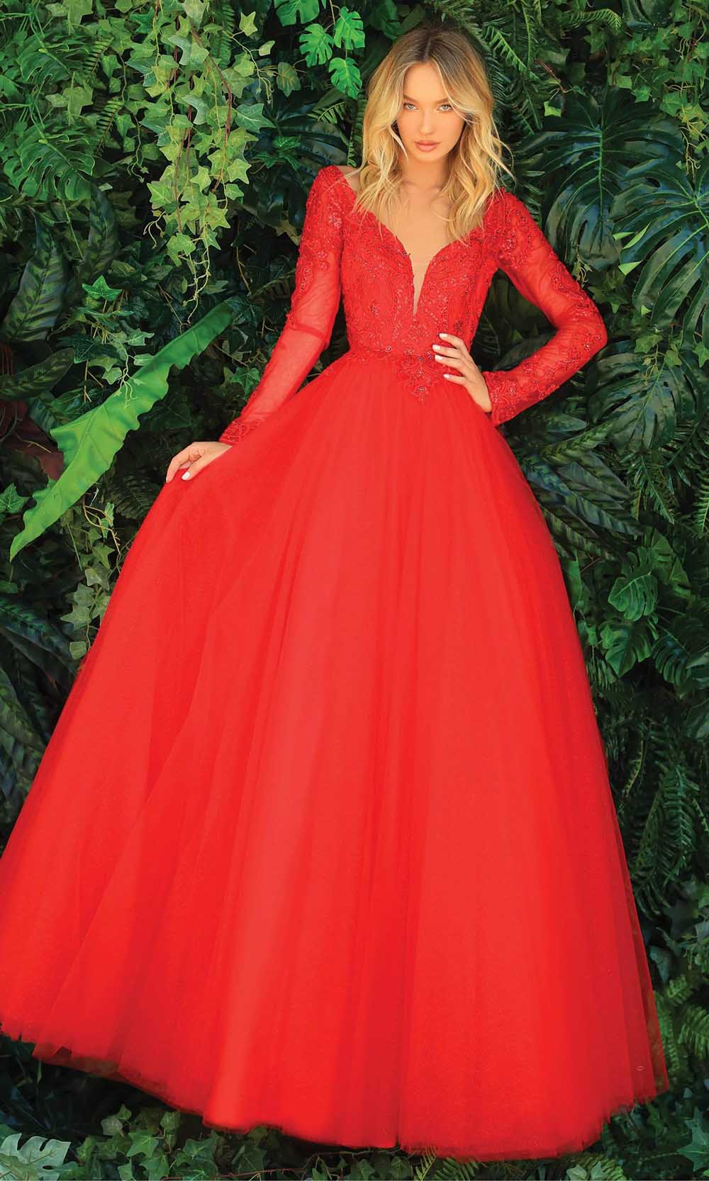 Evening A-Line V-Neck Lace Floor-Length Tulle Gown 810289 by Clarisse 14 / Red Evening A-Line V-Neck Lace Floor-Length Tulle Gown 810289 by Clarisse 14 / Red
