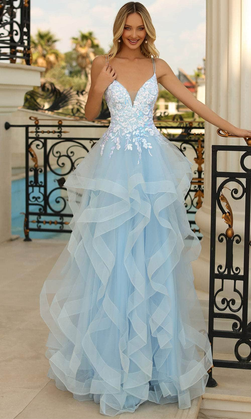 Formal A-Line V-Neck Sequin Lace Floor-Length Tulle Gown 810593 by Clarisse 24 / Winter Blue Formal A-Line V-Neck Sequin Lace Floor-Length Tulle Gown 810593 by Clarisse 24 / Winter Blue