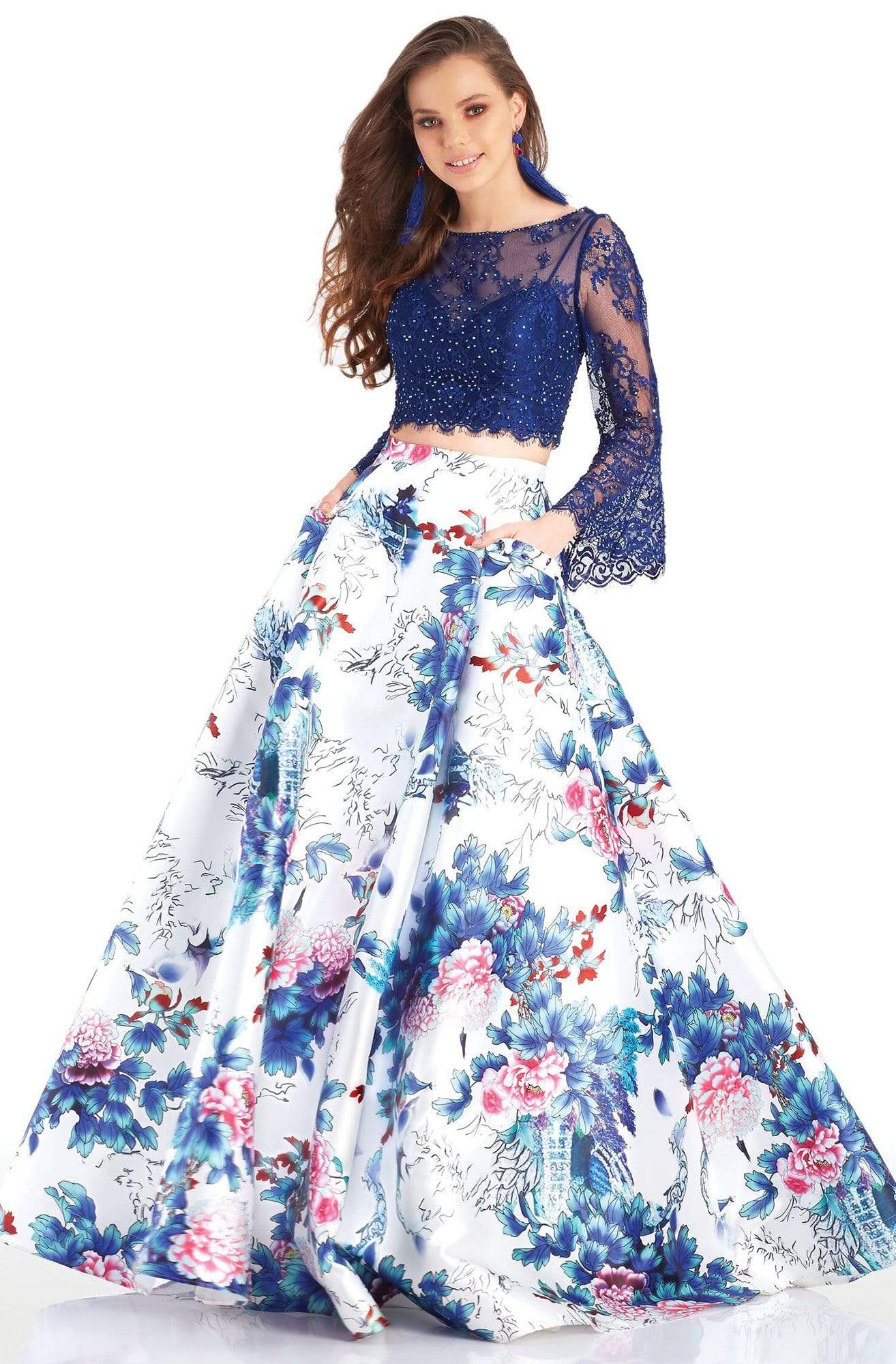 Evening Two-Piece Sweetheart Beaded Floor-Length Lace Gown 4977 by Clarisse 4 / Navy/Print Evening Two-Piece Sweetheart Beaded Floor-Length Lace Gown 4977 by Clarisse 4 / Navy/Print